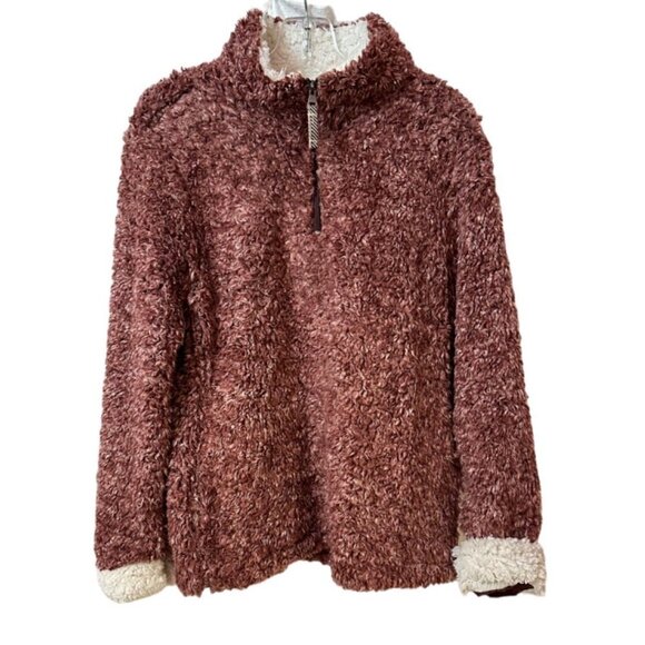 Weatherproof Vintage Women's Frosty Tipped Sherpa Pullover, Wine - Picture 2 of 8